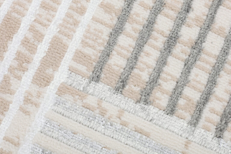 Area Rug Crystal Round Grey Beige Cream Stripes