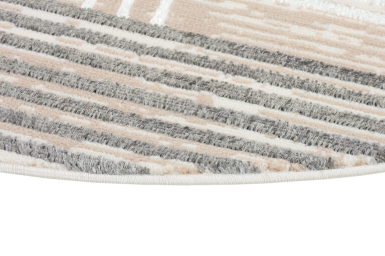 Area Rug Crystal Round Grey Beige Cream Stripes