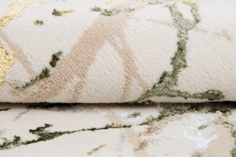 Area Rug Crystal Round Green Cream Abstract Marble