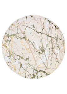 Area Rug Crystal Round Green Cream Abstract Marble