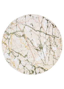 Area Rug Crystal Round Green Cream Abstract Marble