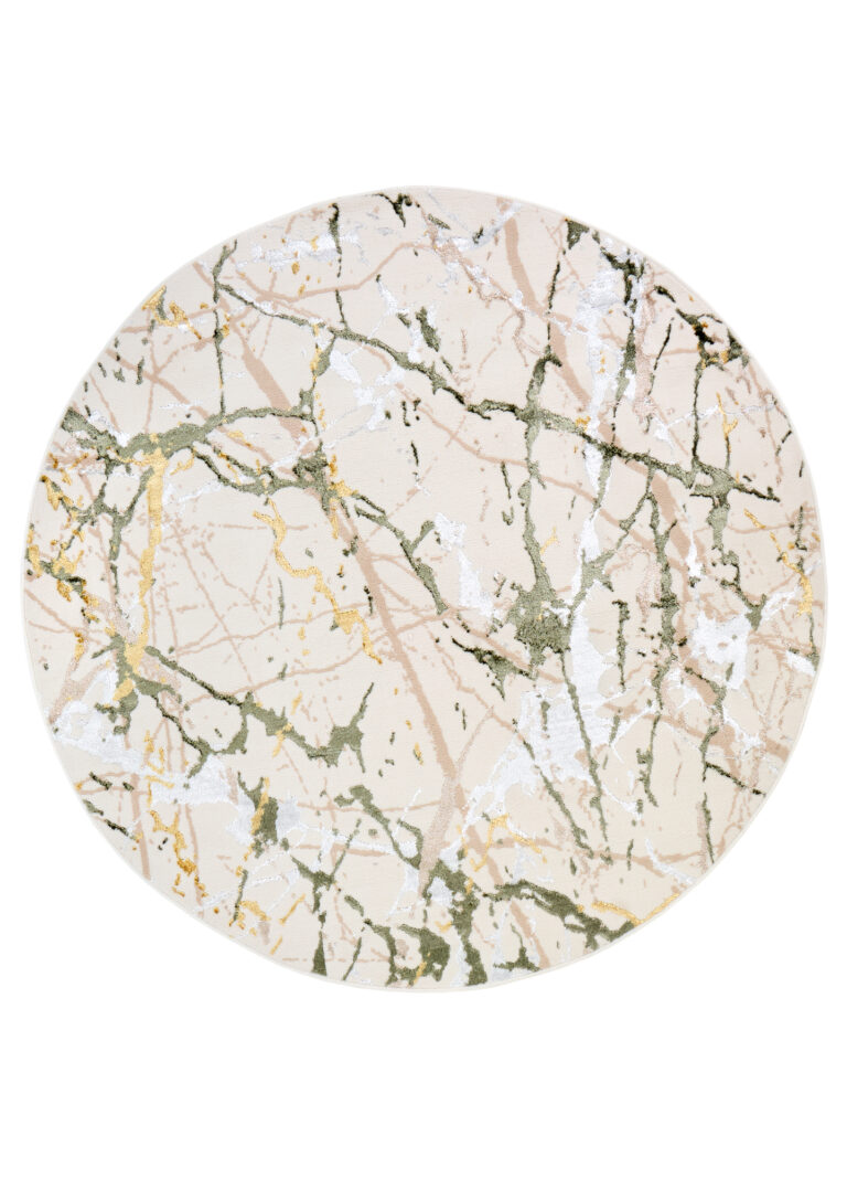 Area Rug Crystal Round Green Cream Abstract Marble