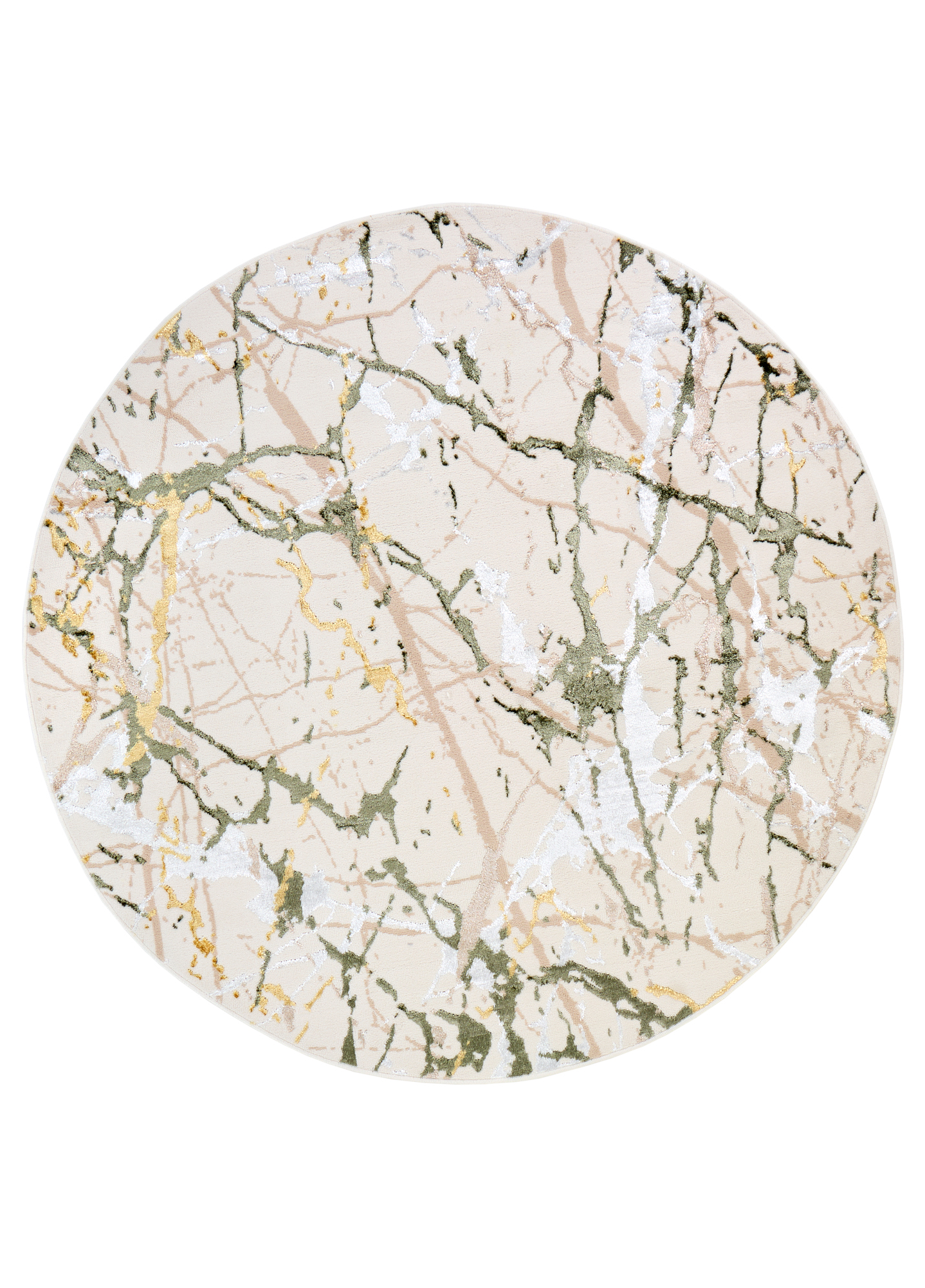 Area Rug Crystal Round Green Cream Abstract Marble