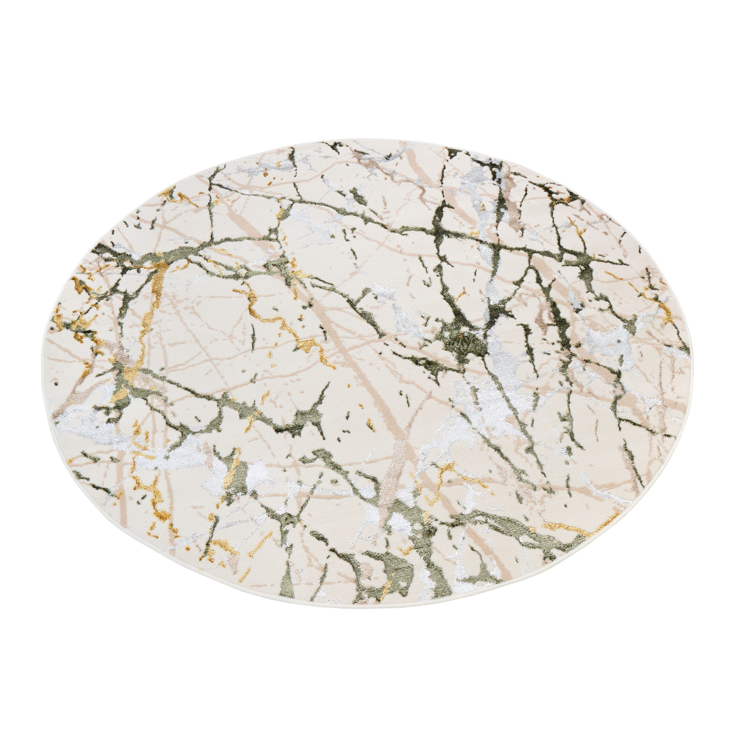 Area Rug Crystal Round Green Cream Abstract Marble