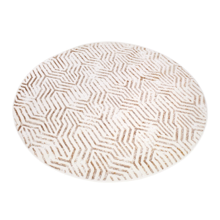 Area Rug Crystal Round Brown Cream Beige Lines