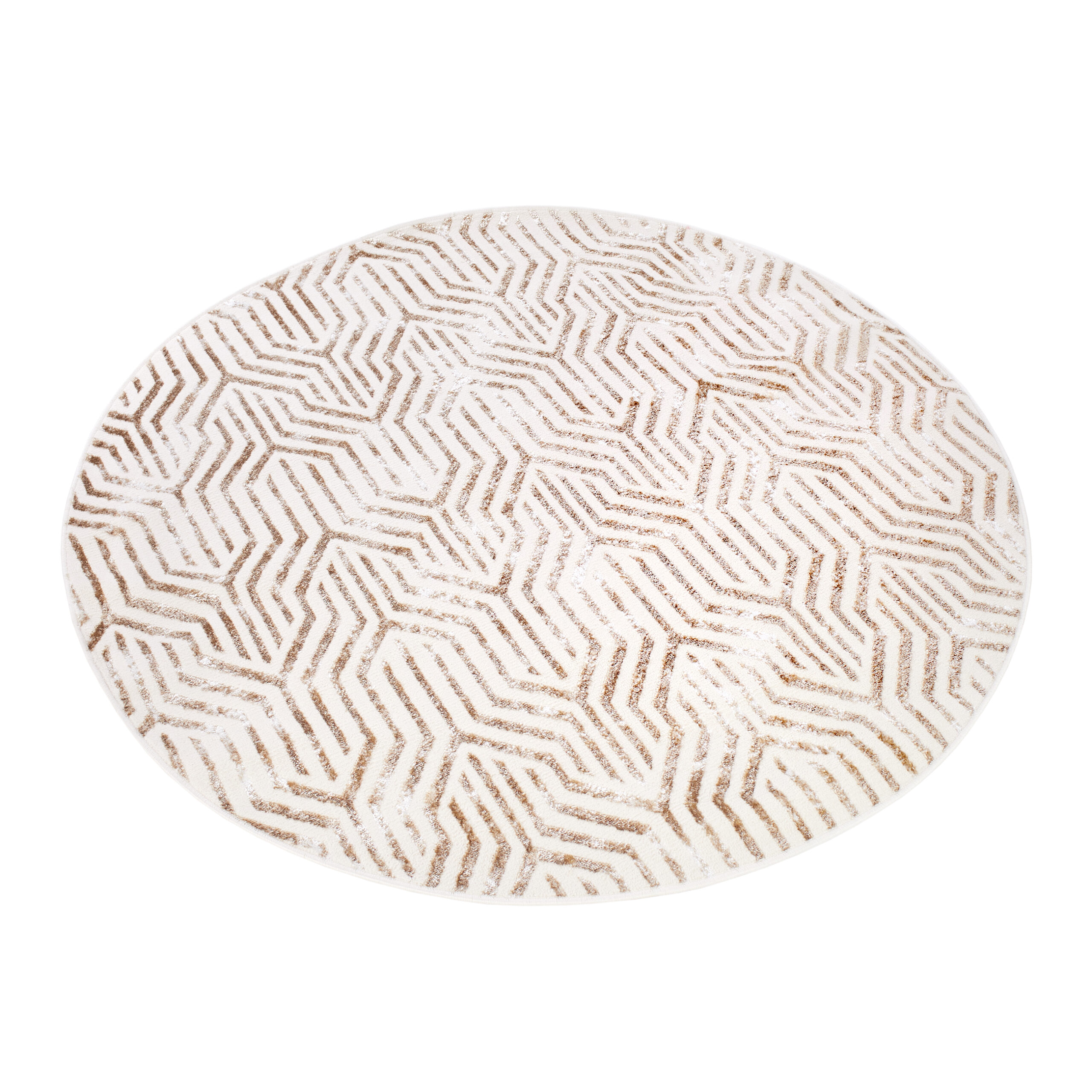 Area Rug Crystal Round Brown Cream Beige Lines