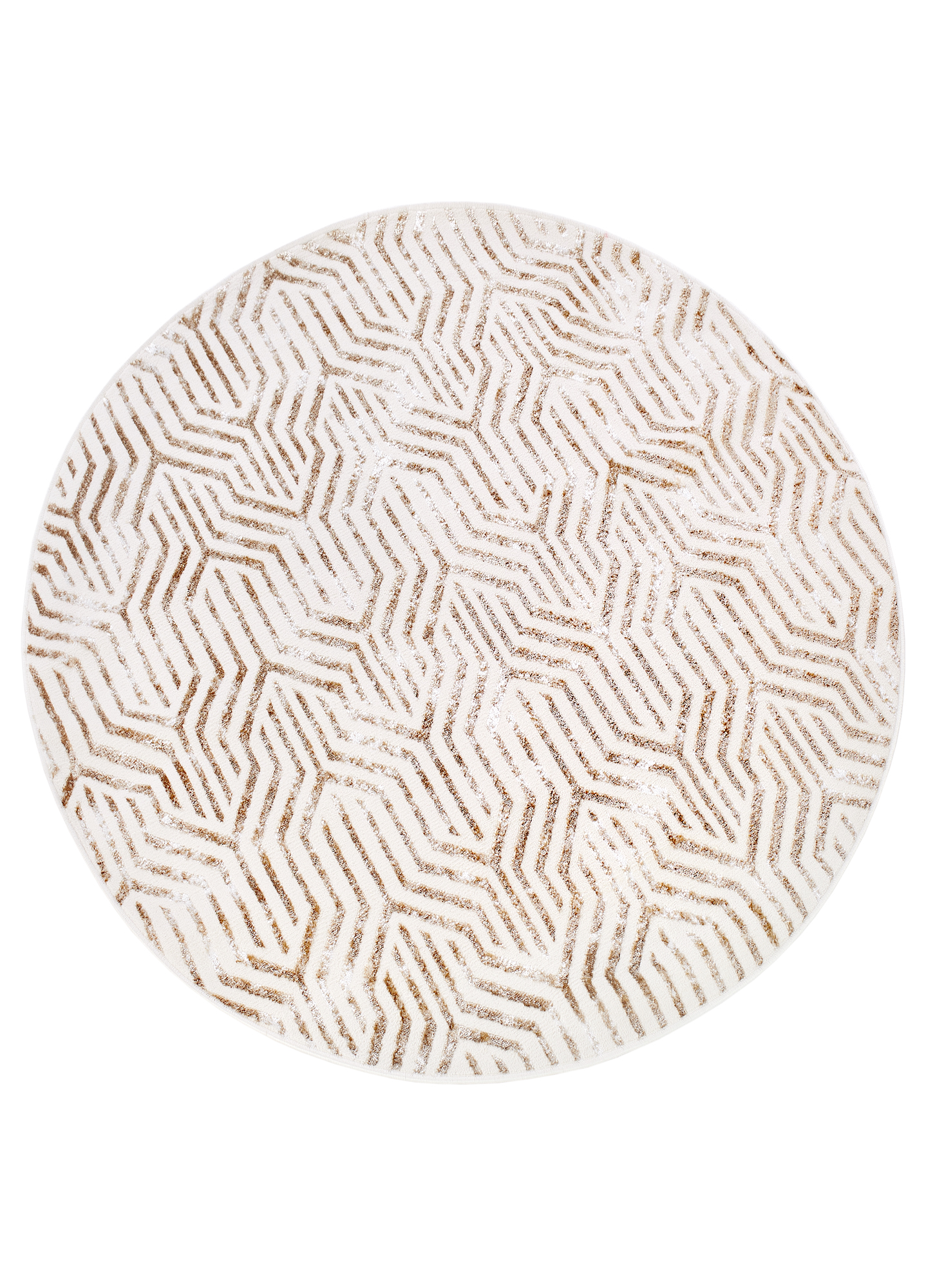 Area Rug Crystal Round Brown Cream Beige Lines