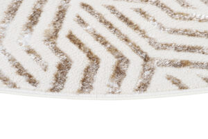 Area Rug Crystal Round Brown Cream Beige Lines