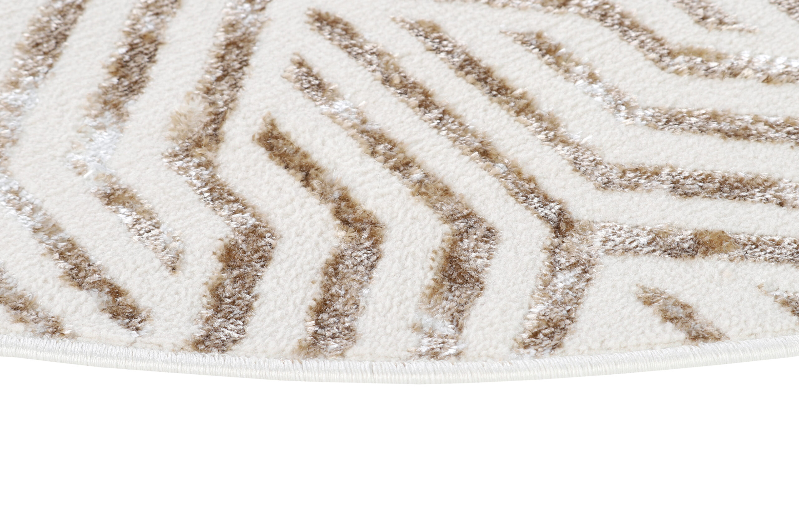 Area Rug Crystal Round Brown Cream Beige Lines