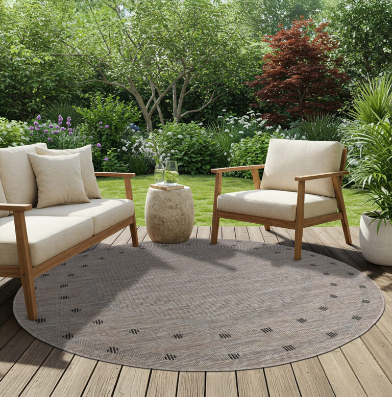 Area Rug Melissa Round Brown Frame Indoor Outdoor