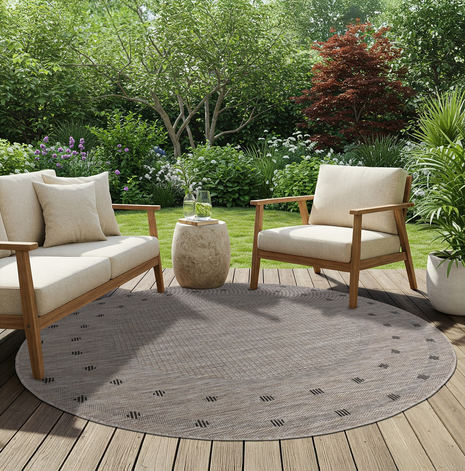 Area Rug Melissa Round Brown Frame Indoor Outdoor