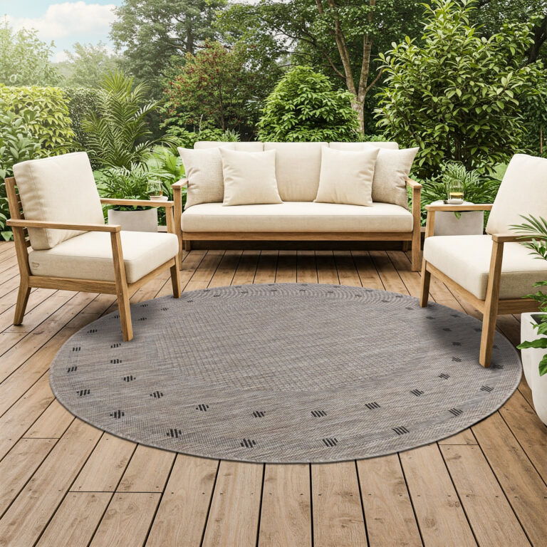 Area Rug Melissa Round Brown Frame Indoor Outdoor