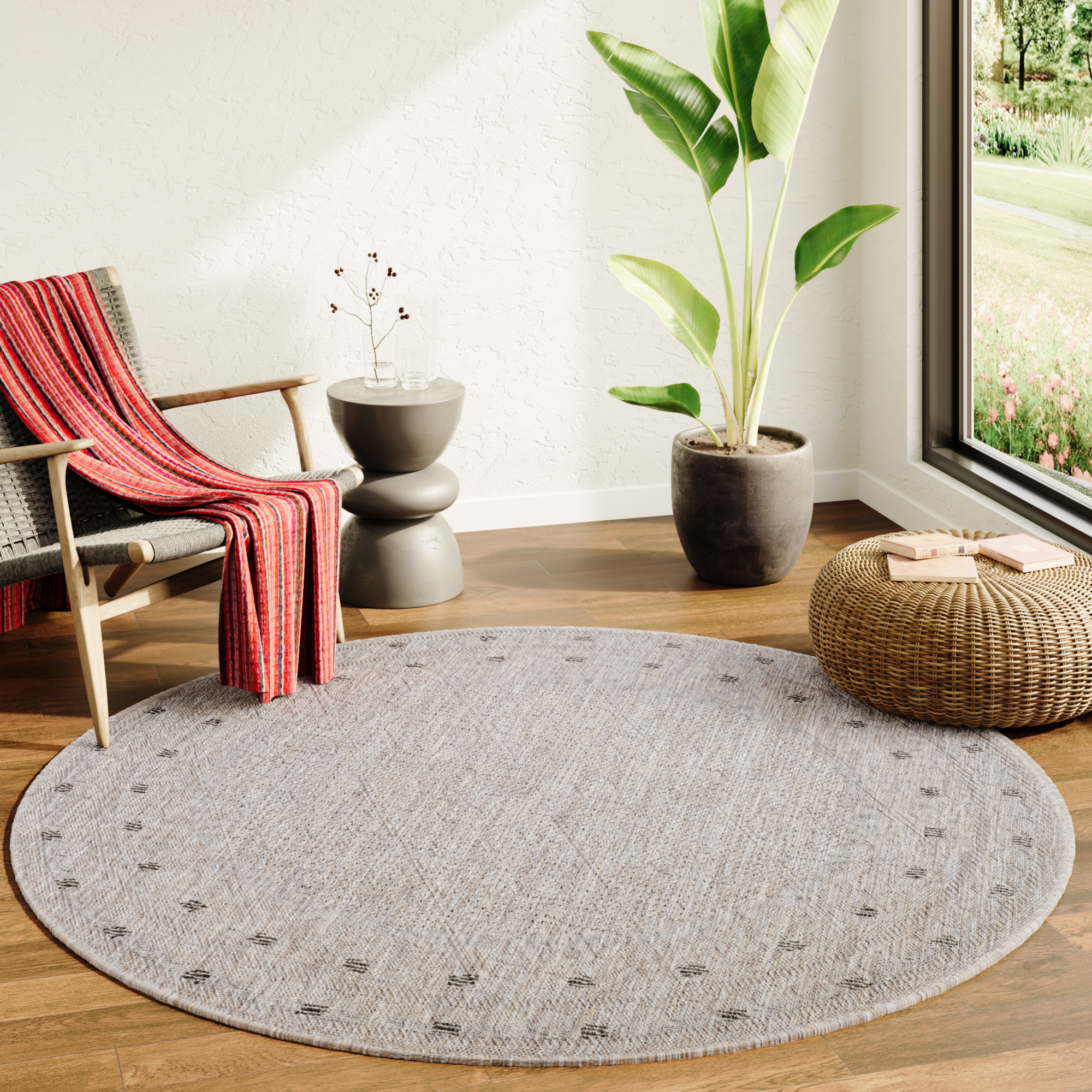 Area Rug Melissa Round Brown Frame Indoor Outdoor