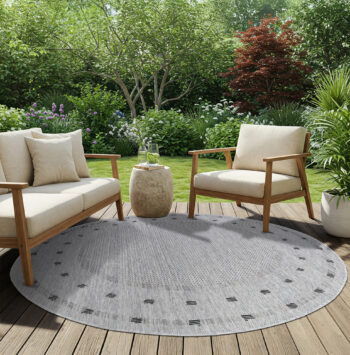 Area Rug Melissa Round Grey Frame Indoor Outdoor