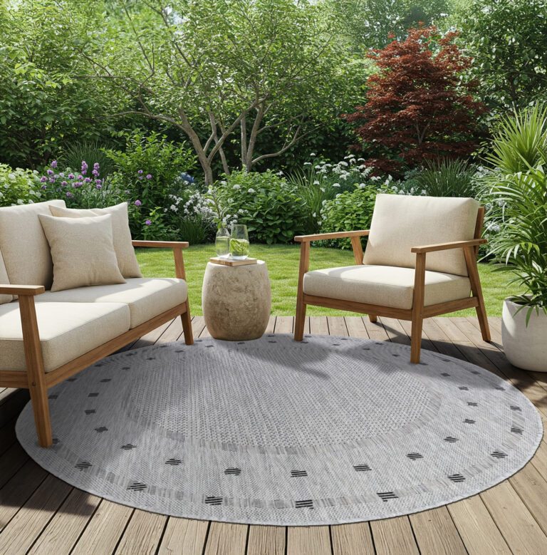 Area Rug Melissa Round Grey Frame Indoor Outdoor