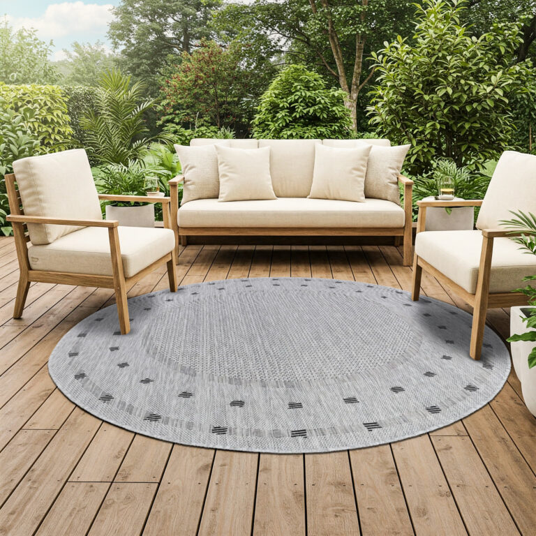 Area Rug Melissa Round Grey Frame Indoor Outdoor