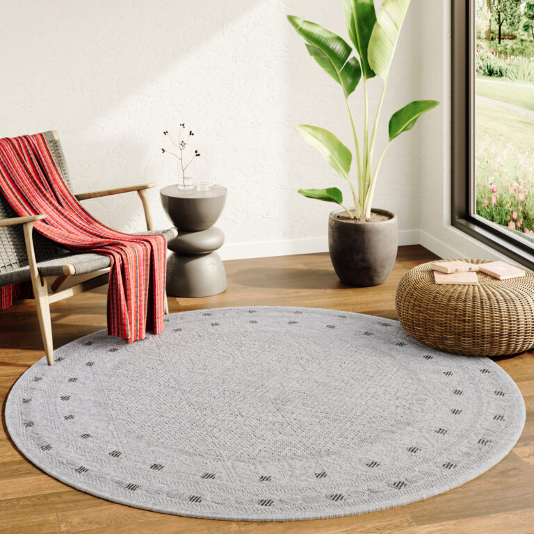 Area Rug Melissa Round Grey Frame Indoor Outdoor