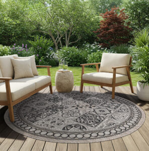 Area Rug Melissa Round Brown Black Mosaic Indoor Outdoor