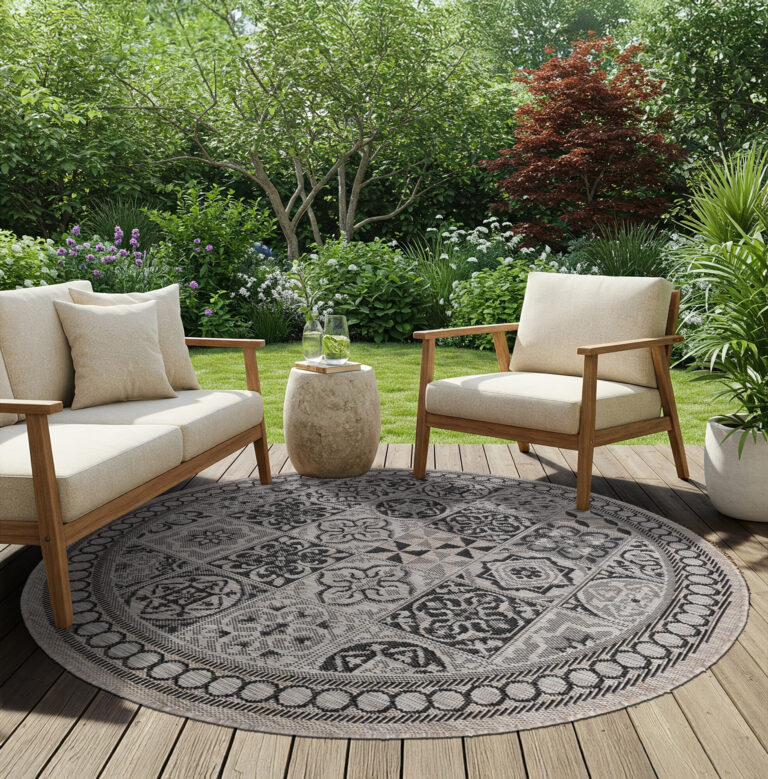 Area Rug Melissa Round Brown Black Mosaic Indoor Outdoor