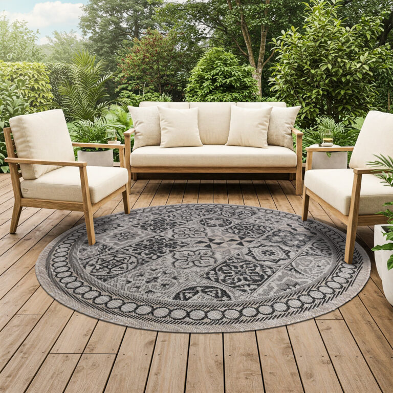 Area Rug Melissa Round Brown Black Mosaic Indoor Outdoor