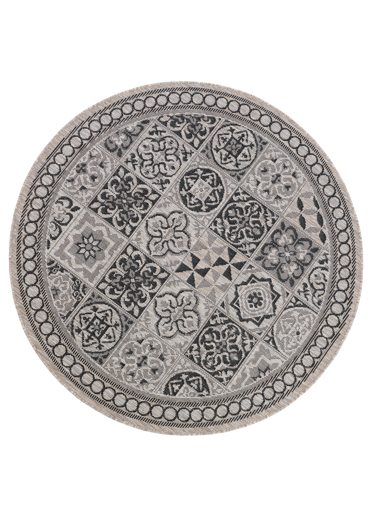 Area Rug Melissa Round Brown Black Mosaic Indoor Outdoor