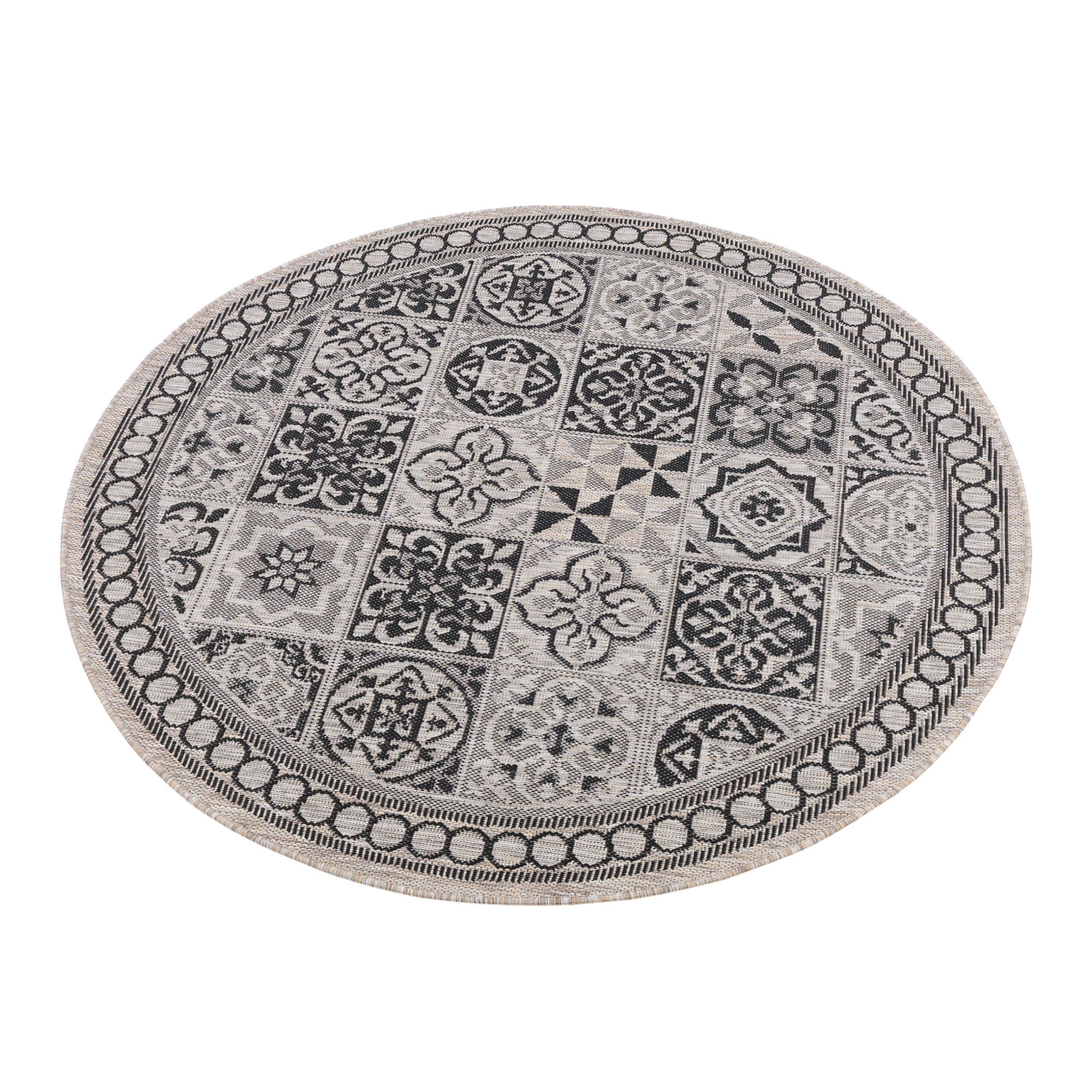 Area Rug Melissa Round Brown Black Mosaic Indoor Outdoor