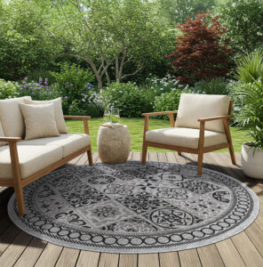 Area Rug Melissa Round Grey Black Mosaic Indoor Outdoor