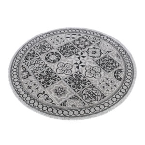 Area Rug Melissa Round Grey Black Mosaic Indoor Outdoor