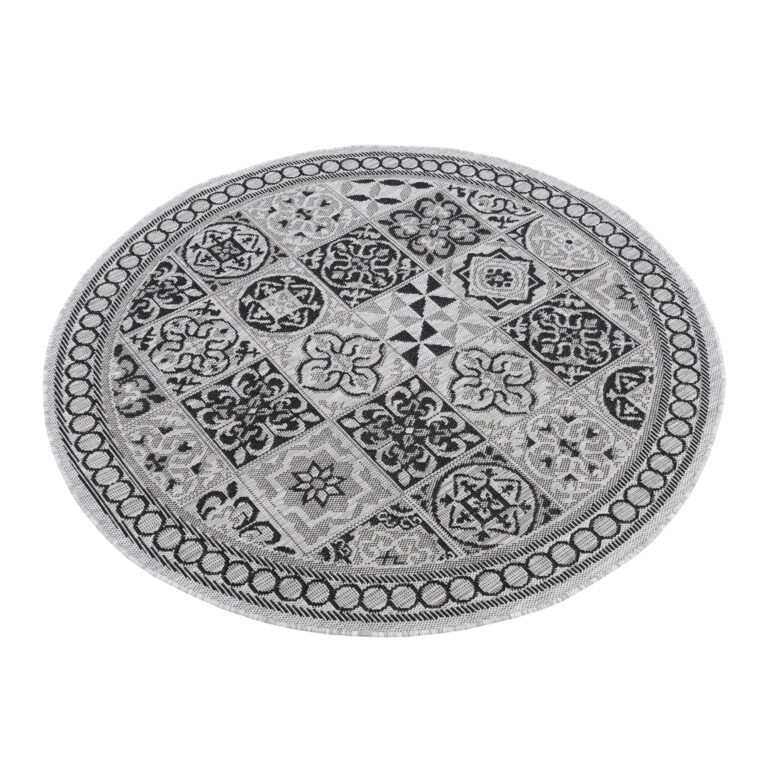 Area Rug Melissa Round Grey Black Mosaic Indoor Outdoor