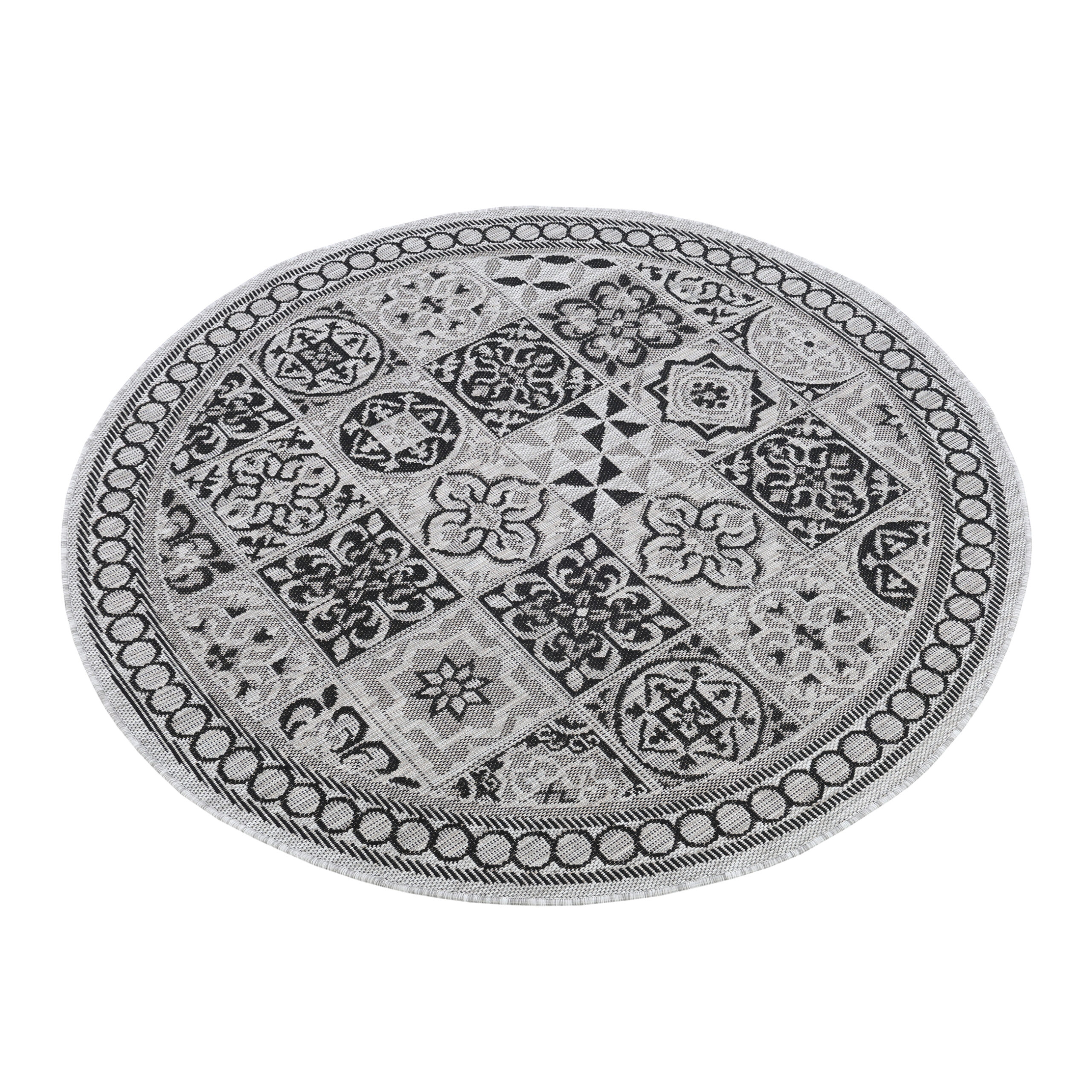 Area Rug Melissa Round Grey Black Mosaic Indoor Outdoor