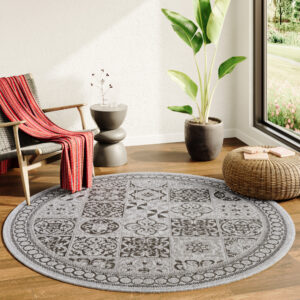 Area Rug Melissa Round Grey Black Mosaic Indoor Outdoor