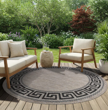 Area Rug Melissa Round Brown Black ZigZag Indoor Outdoor