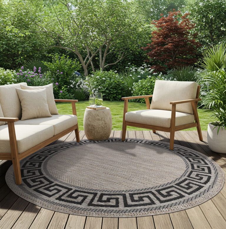 Area Rug Melissa Round Brown Black ZigZag Indoor Outdoor
