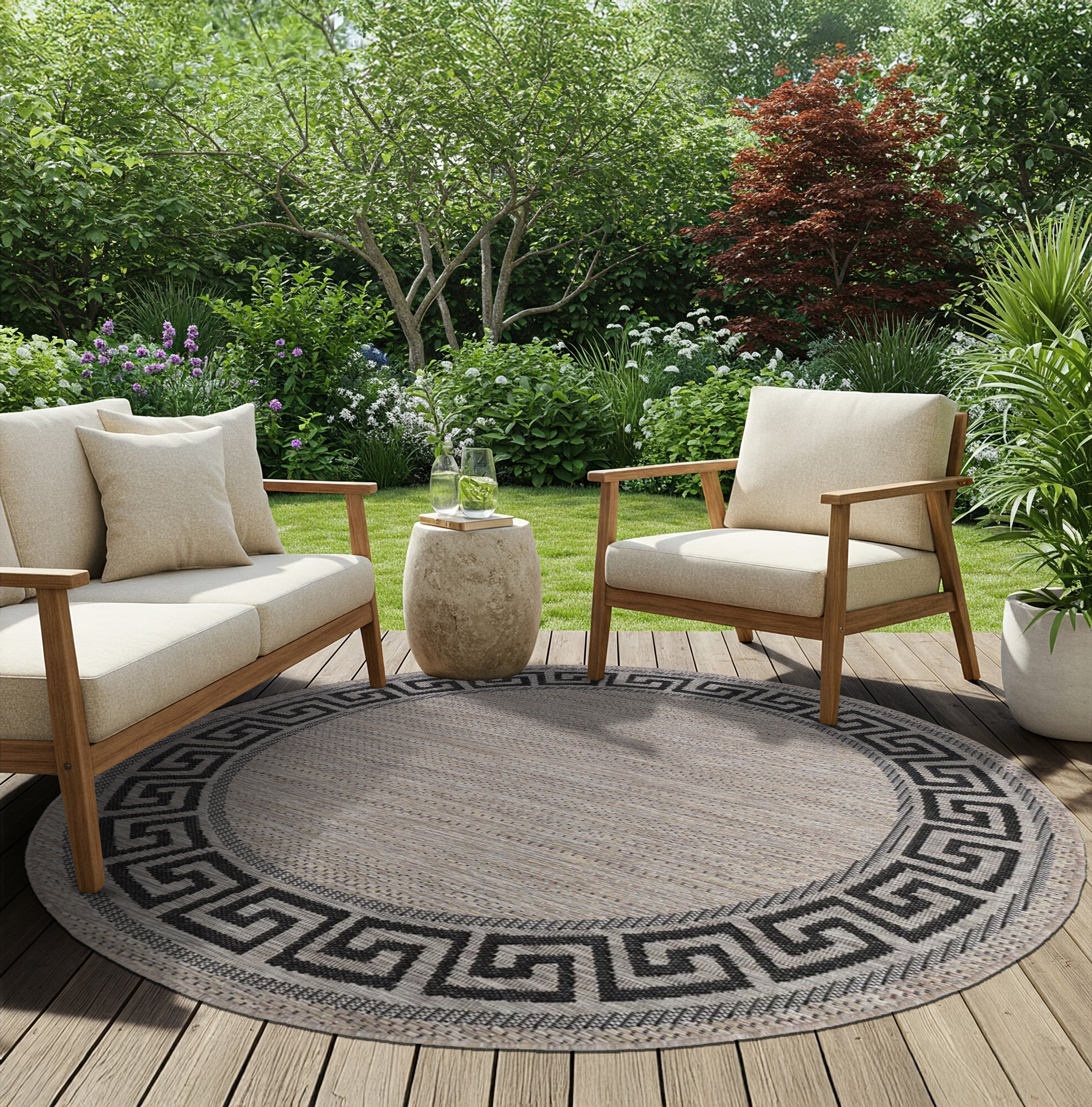 Area Rug Melissa Round Brown Black ZigZag Indoor Outdoor
