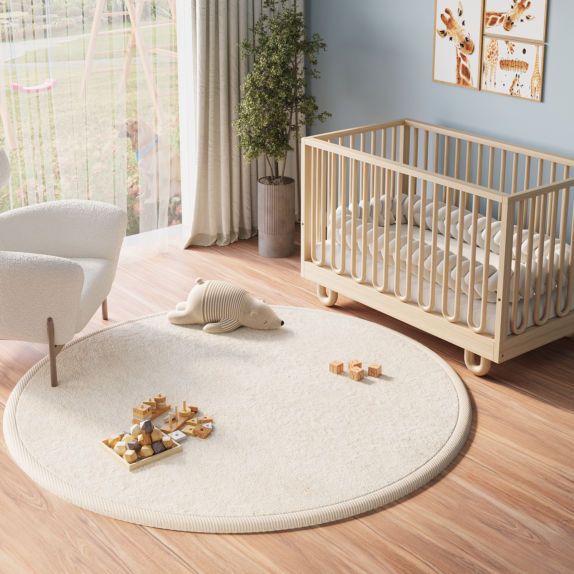 Kids’ Rug Fluffin Round Beige Non-slip