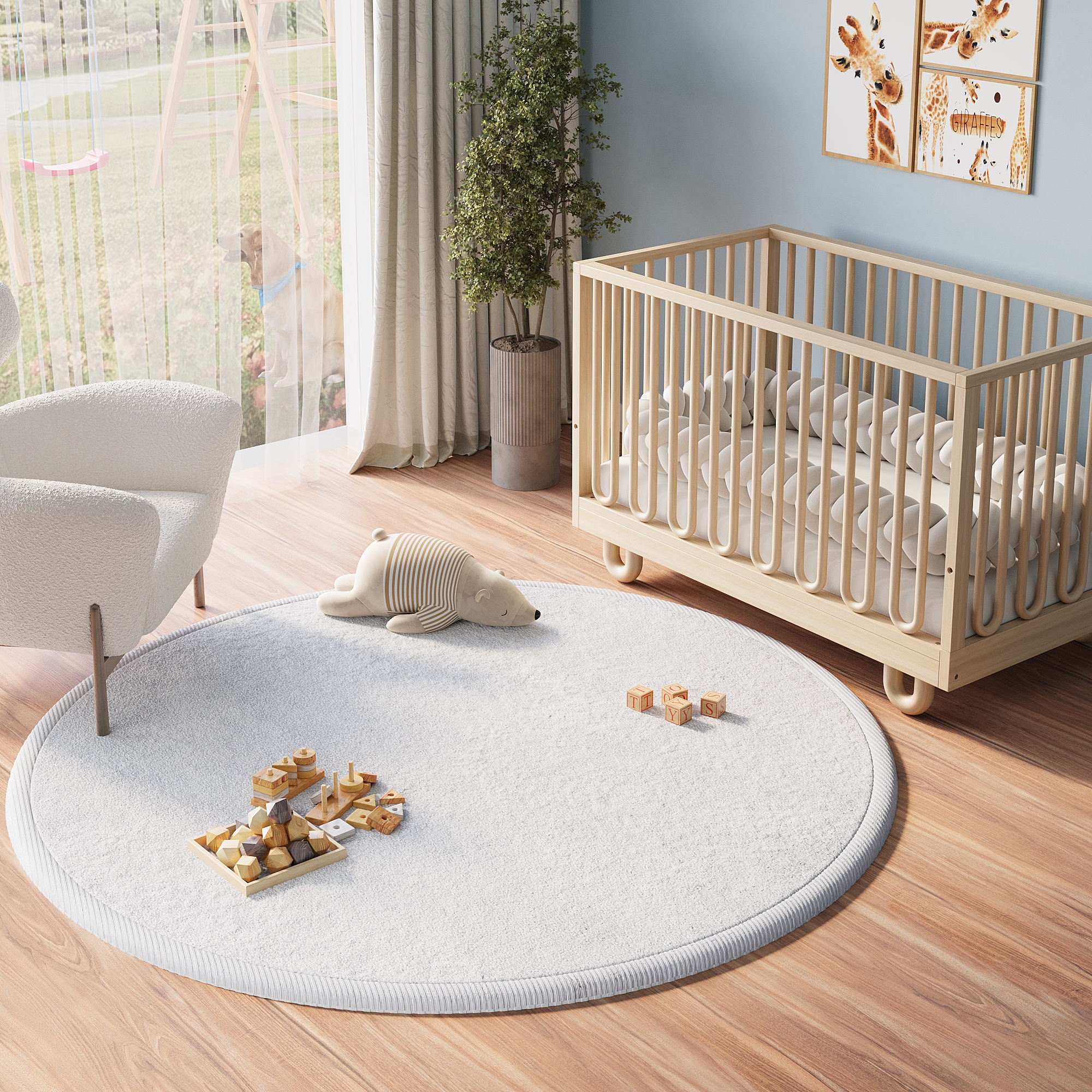 Kids’ Rug Fluffin Round Light Gray Non-slip