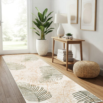 Carpet Runner Crystal Beige Green Leaves