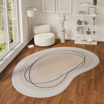 Area Rug Wisp With Irregular Shape Beige Lines
