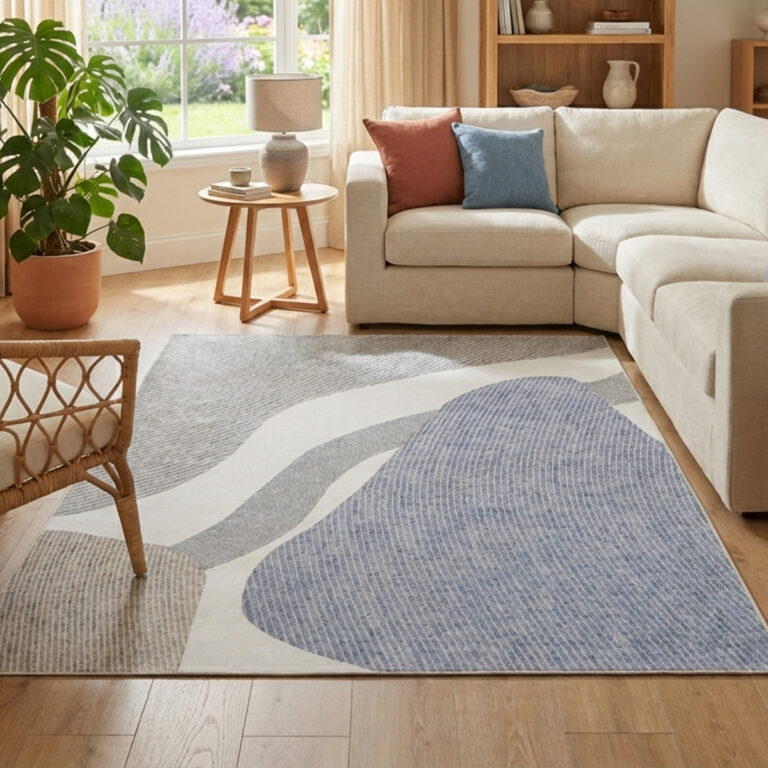 Area Rug Wisp Grey Blue Abstract