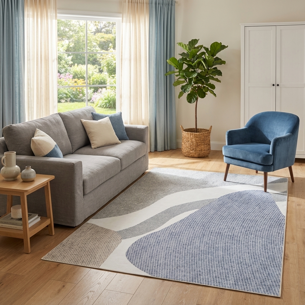 Area Rug Wisp Grey Blue Abstract