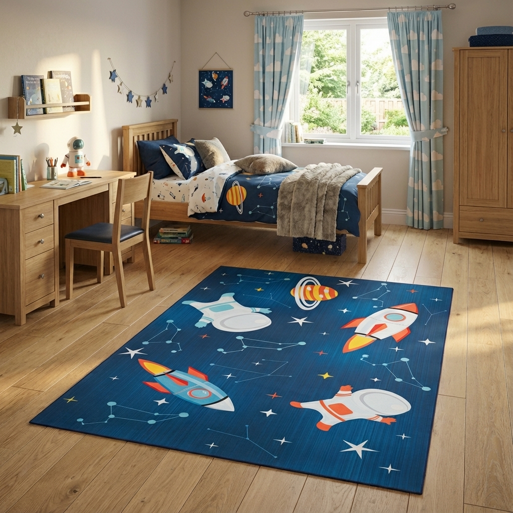 Children’s Rug Snooki Rockets Navy Blue Non-Slip