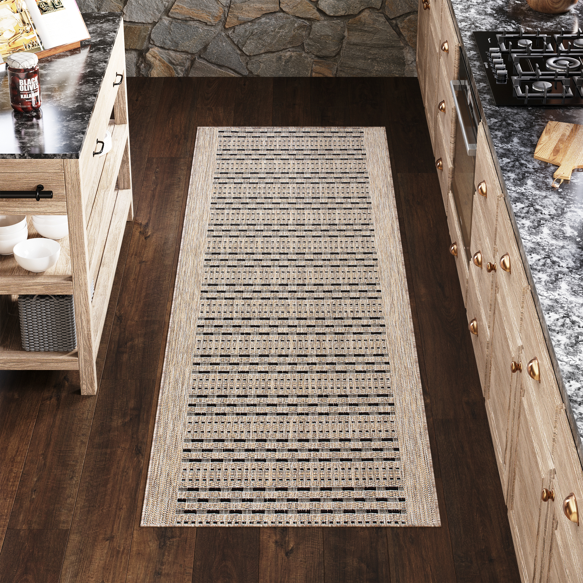 Carpet Runner Melissa Brown Black Stripes Indoor Outdoor