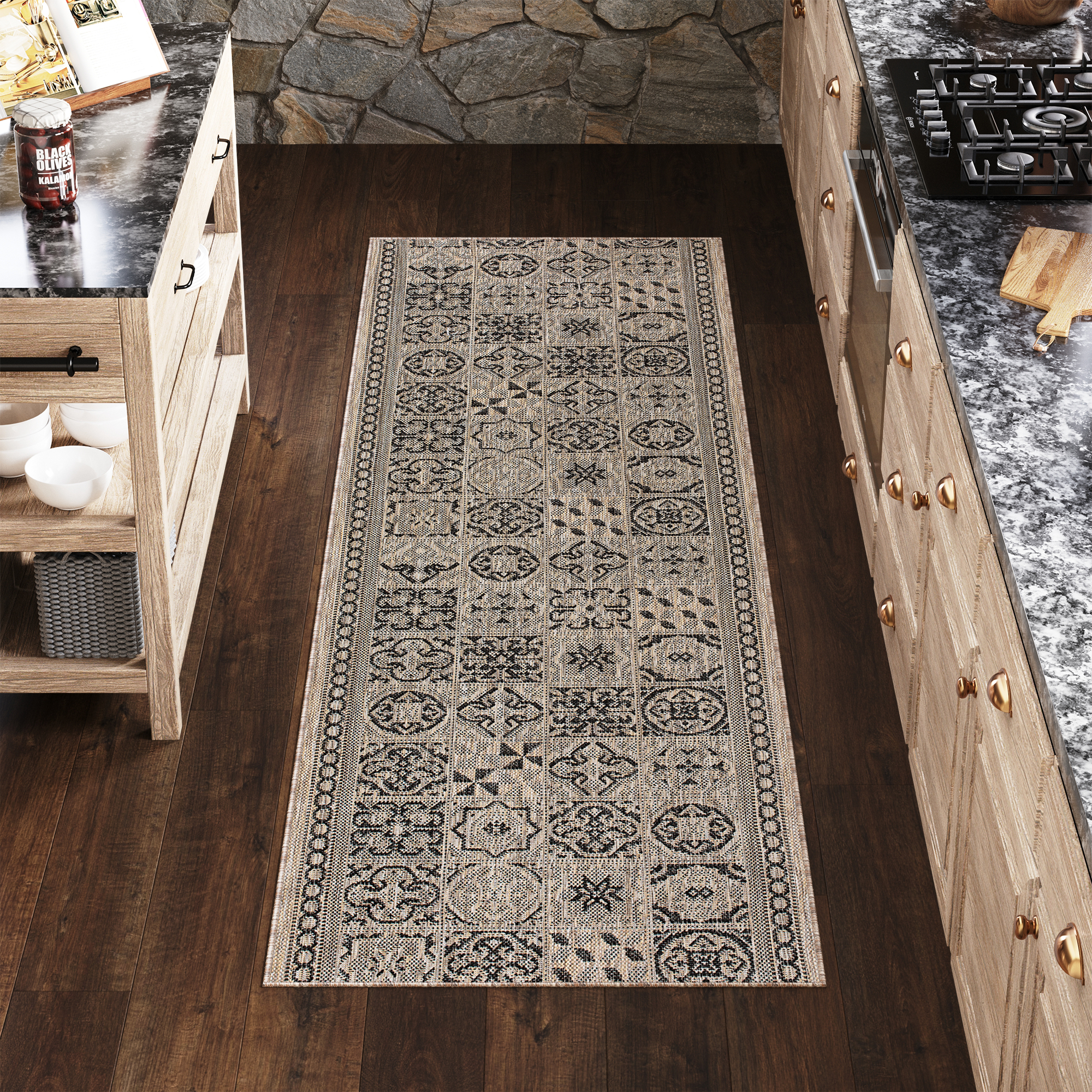 Carpet Runner Melissa Brown Black Mosaic Indoor Outdoor