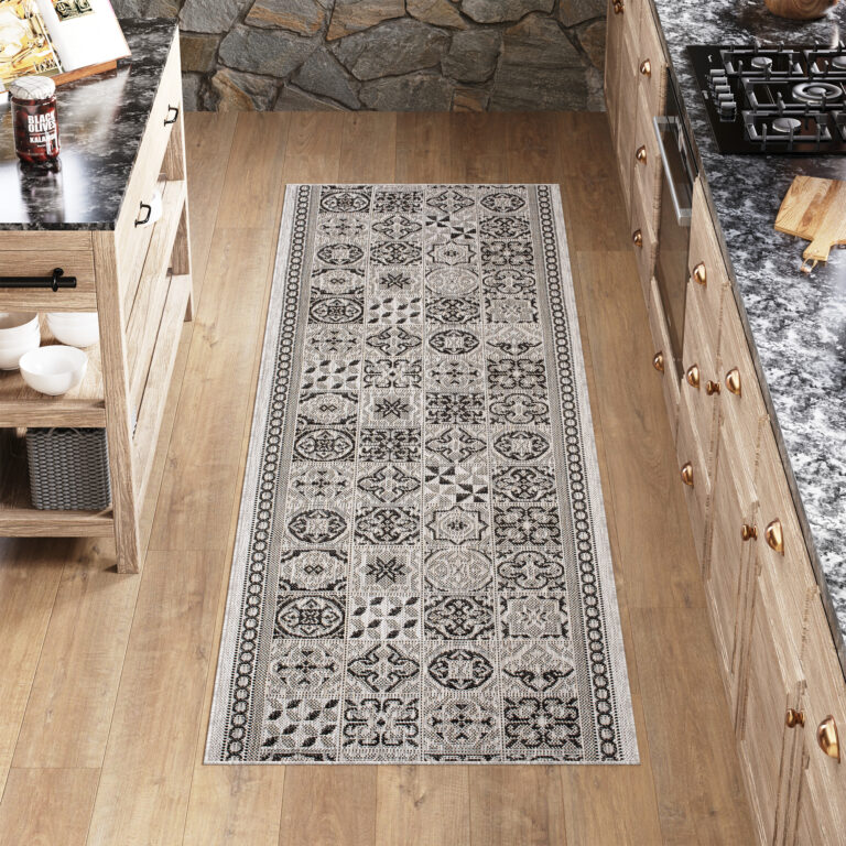 Carpet Runner Melissa Grey Black Mosaic Indoor Outdoor