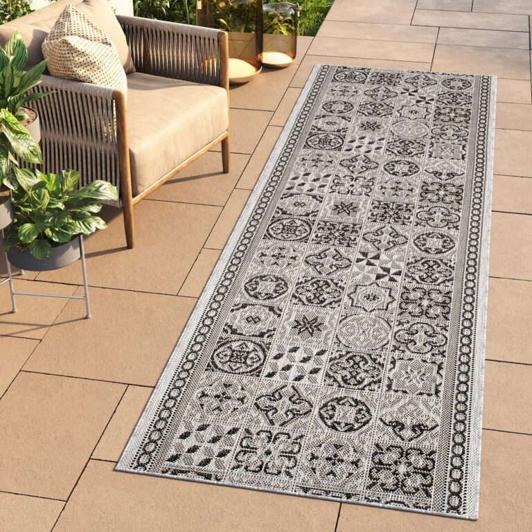 Carpet Runner Melissa Grey Black Mosaic Indoor Outdoor