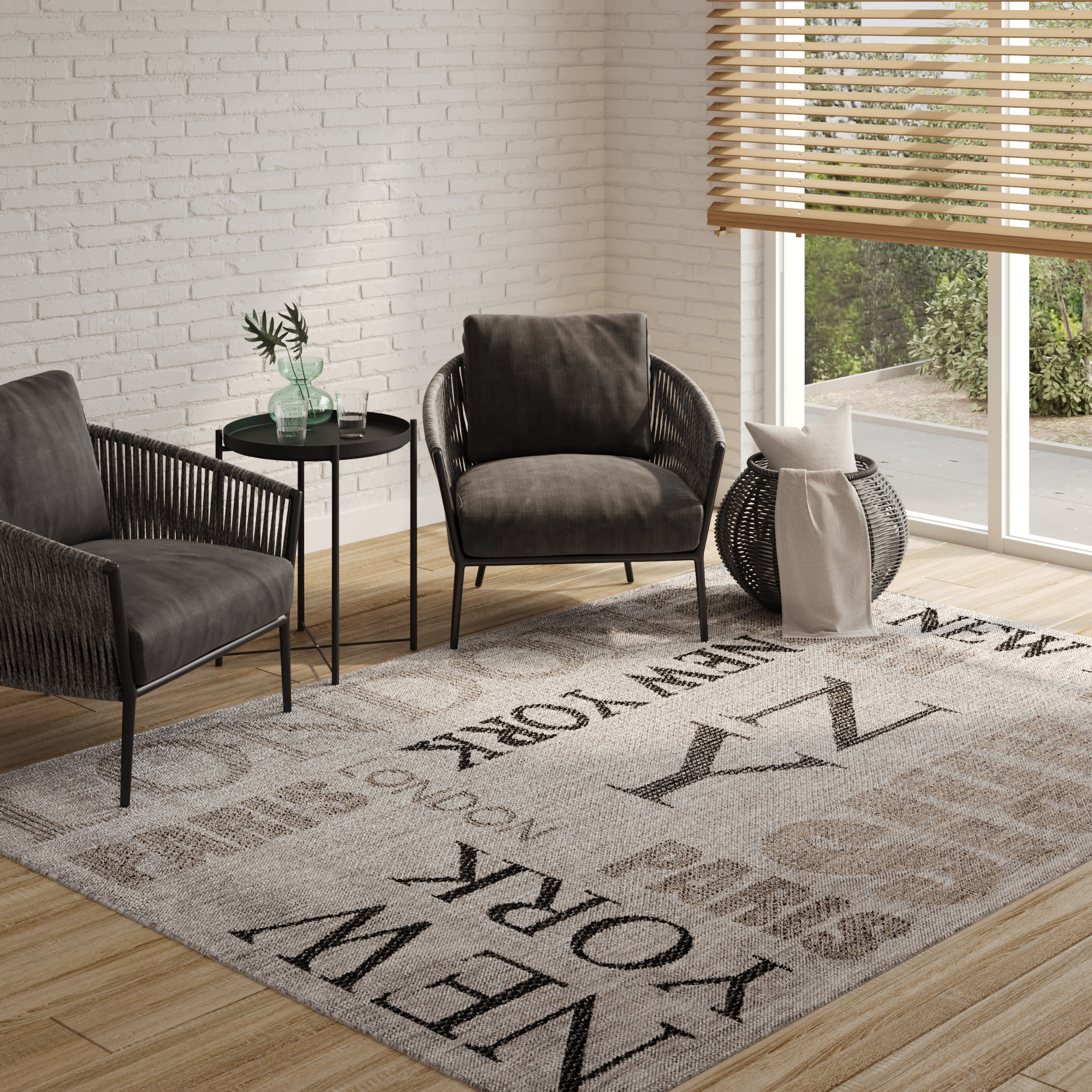 Area Rug Melissa Grey Black Cities Indoor Outdoor