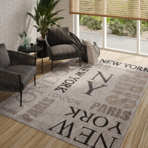 Area Rug Melissa Grey Black Cities Indoor Outdoor