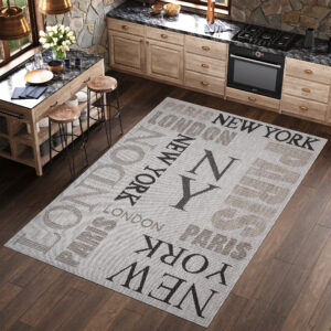 Area Rug Melissa Grey Black Cities Indoor Outdoor