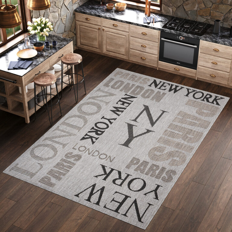 Area Rug Melissa Grey Black Cities Indoor Outdoor