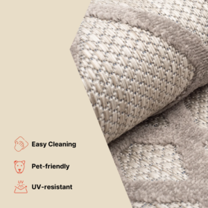 Area Rug Patio Outdoor Cream Grey Trellis